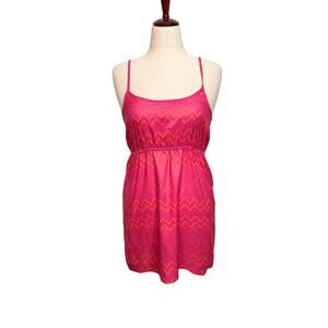 Vintage Roxy dress pink orange pattern spaghetti strap scoop neckline Sz M